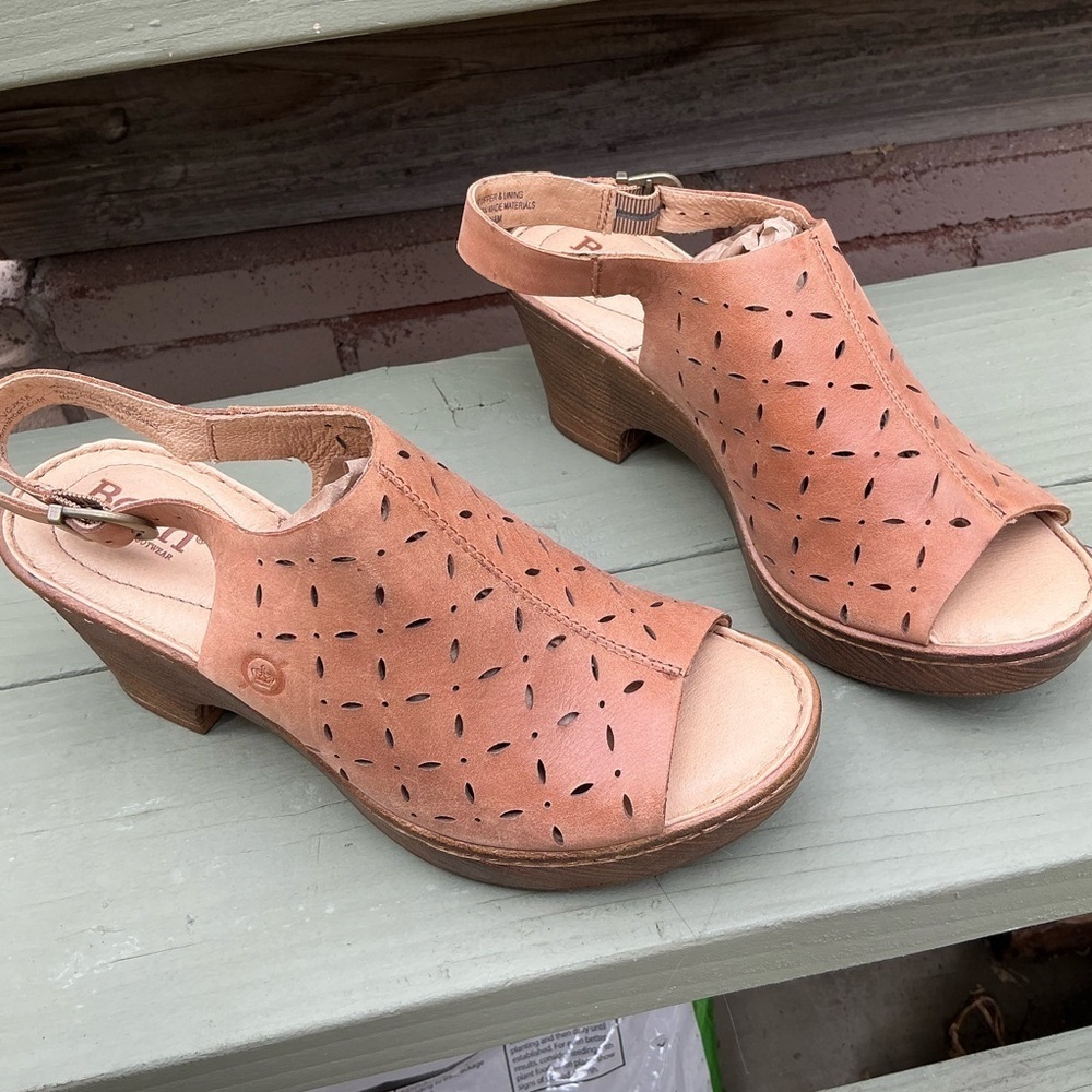 BORN Diamond Leather Sling Wood Clogs NWB Comfort Women's Sz7/ EU39 BROWN